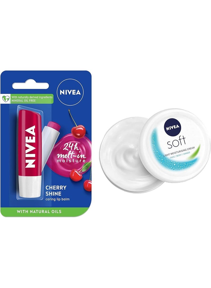 نيفيا حليب نيفيا للجسم المرطب والمغذي، 400 مل، وكريم مرطب خفيف وناعم، 50 مل، وبلسم شفاه بنكهة الكرز اللامعة، 4.8 غرام (3 منتجات في المجموعة). - Image 4